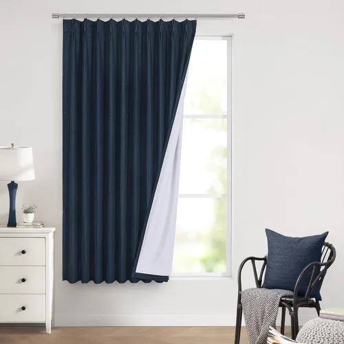 Vista 14 de Vision Home Cortinas marrones con pliegues pinzados, opacas completas, cortinas de ventana de lino mezclado para oscurecer la habitación, cortinas
