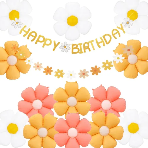 Vista 11 de Cartel de feliz cumpleaños con diseño de margarita para niños y adultos, decoración de fiesta de cumpleaños (azul + blanco)