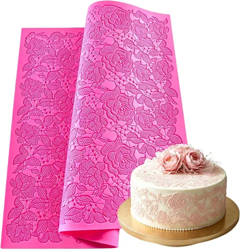 Vista 6 de Alfombrilla de silicona para fondant, molde de encaje de impresión de cocodrilo 22 x 14 Inch Texture Embosser Lace Mat for Cake Decoration