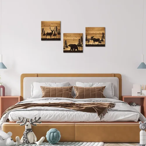 Vista 5 de Apicoture Imágenes de pared de oso alce y alce, paisaje forestal, tema de caza, pintura de animales del bosque, lienzo enmarcado, obra de arte