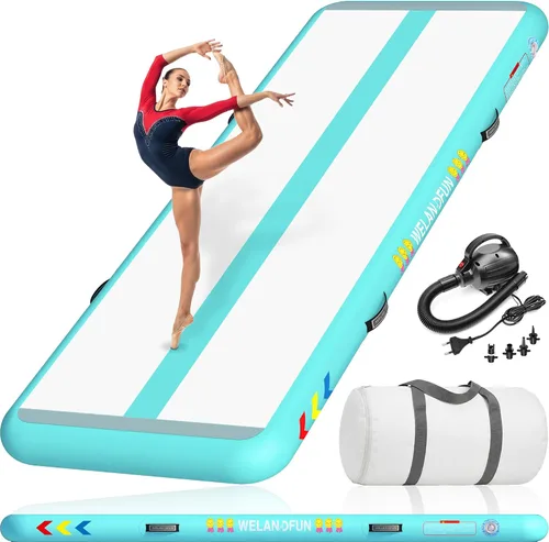 Vista 11 de Colchoneta inflable de gimnasia de 4/6/8 pulgadas, 6.56/10/13/16 pies, para uso doméstico, entrenamiento, animadoras, yoga acuático con bomba