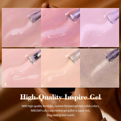 Vista 7 de RARJSM Juego de 6 esmaltes de gel con purpurina color nude, rosa pálido, gelatina lechosa, cachemira, rosa, beige, albaricoque, marrón champán