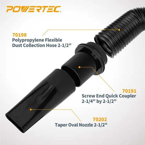 Vista 3 de POWERTEC 70208V - Kit de manguera flexible para recolección de polvo de 2-1/4 pulgadas, color negro