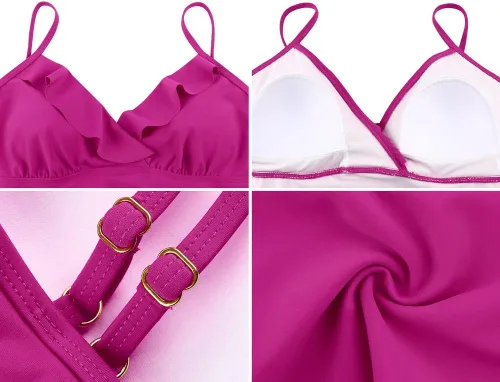 Vista 5 de Hilor Tankini para mujer con volantes fruncidos y cuello en V