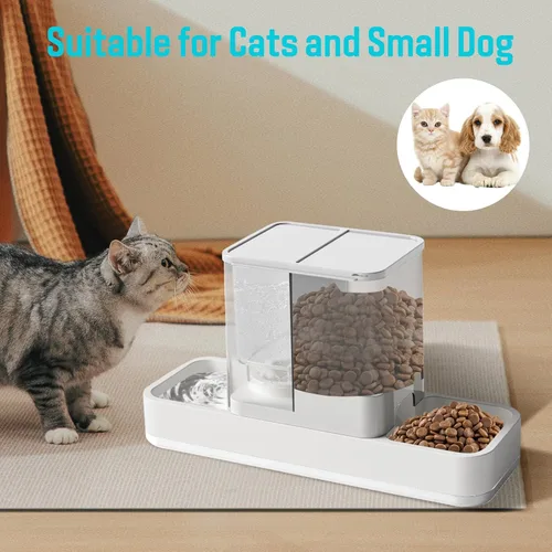 Vista 7 de Comedero automático para mascotas pequeñas y dispensador de agua, 2 en 1 por gravedad para gatos, gatos pequeños, medianos y pequeños, juego