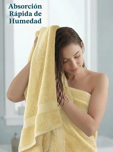 Vista 6 de Toallas de baño de algodón de lujo de 700 GSM (4 unidades, 27 x 54 pulgadas) por Utopia, Beige Premium Lightweight Ring Spun Cotton Towels