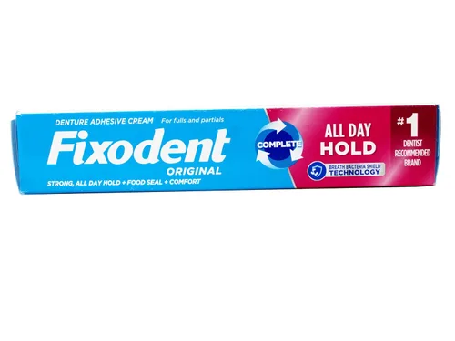 Vista 5 de Fixodent Crema adhesiva original para dentadura, 2.4 onzas, paquete de 4