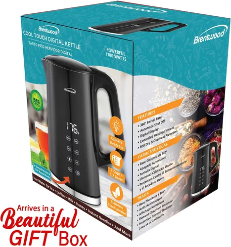 Vista 9 de Brentwood Hervidor digital inalámbrico Cool Touch de 1100 W y 1.7 L con interior de acero inoxidable, control de temperatura con 4 preajustes, base