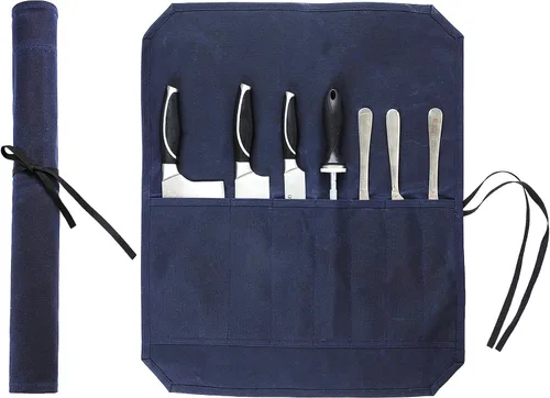 Vista 16 de Bolsa de rollo de cuchillo de lona encerada resistente, bolsa portátil para cuchillos de chef, duradera (verde militar)