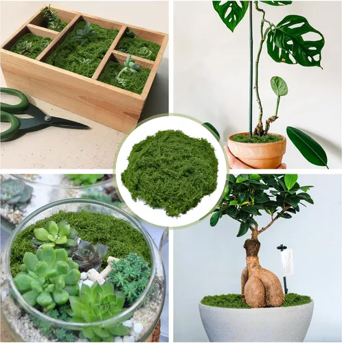 Vista 2 de Musgo verde artificial de 5,3 oz decorativo para manualidades, musgo oscuro sintético para centros de mesa de bricolaje, decoración de bodas