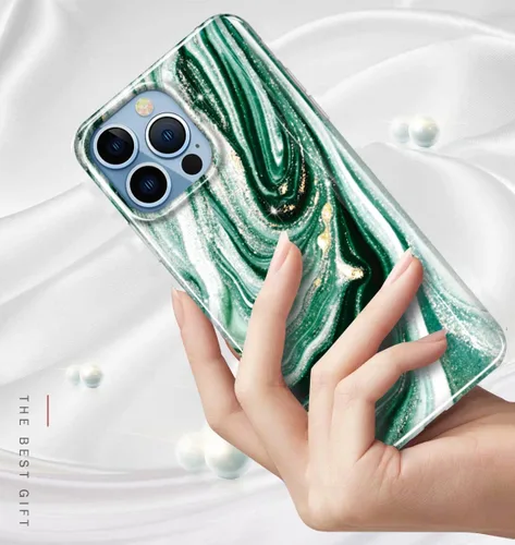 Vista 3 de luolnh Funda dorada brillante compatible con iPhone 13 Pro, diseño de mármol, a prueba de golpes, delgada, de silicona suave, TPU para iPhone 13 Pro
