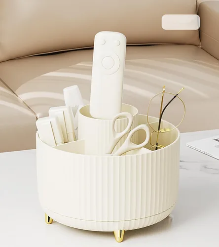 Vista 8 de Organizador de brochas de maquillaje giratorio de 360 grados, diseño desmontable, 5 ranuras, para cosméticos y lápices, organizador para escritorio