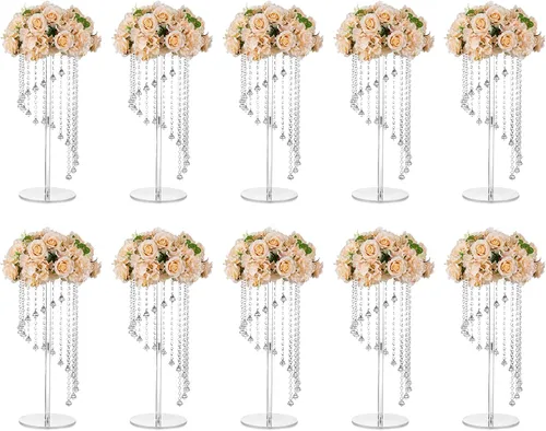 Vista 10 de Nuptio Jarrones de flores para centros de mesa de boda, 2 piezas de 23.6 pulgadas de alto para jarrón acrílico para decoración de mesa de centro