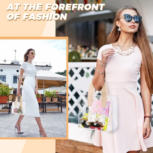 Vista 6 de Clysee 24 bolsas de regalo transparentes con asas, bolsa de plástico transparente con margaritas, reutilizable, bolsa de PVC transparente, embalaje