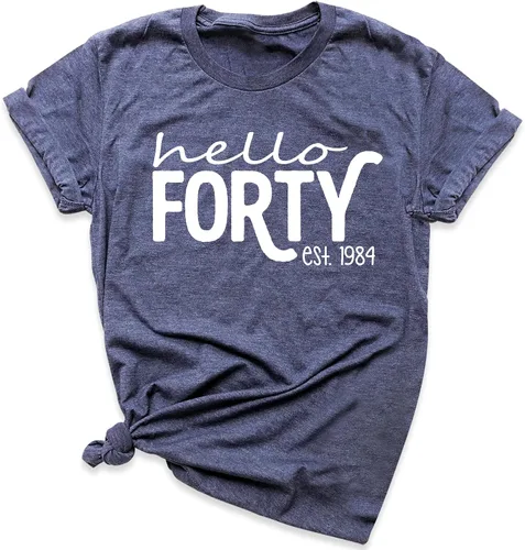 Vista 6 de Hello Forty Women's Men's 40th Birthday Party Shirt, Hello Forty Outfit, 40 Bday T-Shirt, 40th Birthday Gifts For Women, EST 1985 Birthday Gift
