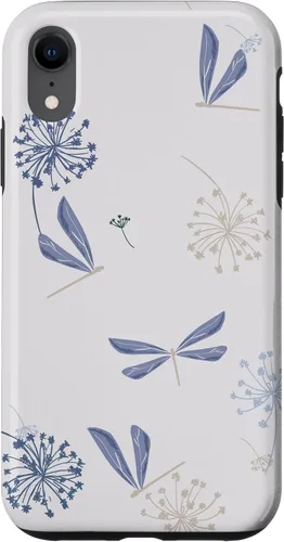 Vista 25 de Bonita funda para iPhone 17 con diseño de libélula de diente de león azul lavanda beige