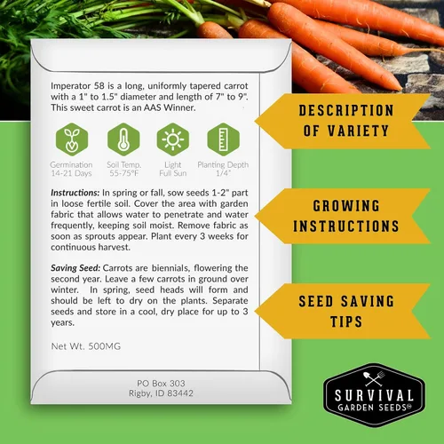 Vista 2 de Imperator 58 Semillas de zanahoria para plantar, paquete con instrucciones para plantar y cultivar zanahorias Danvers galardonadas en tu huerto