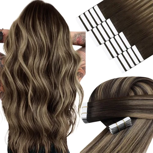 Vista 158 de YoungSee Extensiones de Cabello Humano con Cinta Balayage Extensiones de Cabello con Cinta Marrón Oscuro Extensiones de Cabello con Cinta Ombre