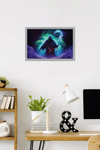 Vista 2 de Trends International Wumples - Póster de pared Cosmic Grim Reaper de 22.4 pulgadas de largo x 14.7 pulgadas, versión enmarcada gris