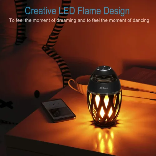 Vista 7 de DiKaou Lámpara de Mesa LED con Llama para Exteriores Lámpara de Mesa Antorcha con Altavoz Bluetooth, Linterna de Ambiente Recargable con Luz Cálida