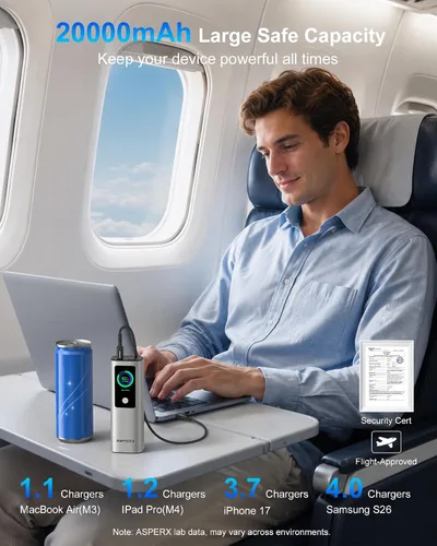 Vista 3 de AsperX Banco de energía del ordenador portátil, 165W 20,000mAh, Unibody de Silver