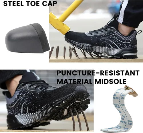 Vista 3 de Furuian Zapatos de punta de acero para hombres y mujeres, zapatos de trabajo de seguridad ligeros, cómodos, con puntera de acero, zapatillas