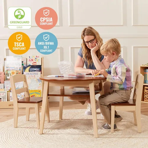Vista 6 de ECR4Kids Hideaway - Juego de mesa y silla, muebles para niños, nogal oscuro/blanco antiguo, 3 piezas