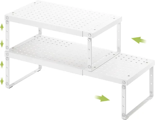 Vista 12 de RUILALIFE Estante organizador de gabinete expandible con altura ajustable, estante organizador de encimera de cocina apilable, elevador de estante