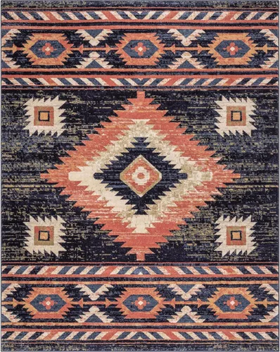 Vista 3 de Well Woven Tulsa Lea Azul Alfombra Tradicional Tribal del Suroeste 5x7 (5'3" x 7'3")