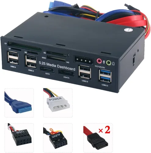 Vista 5 de Generic T-SIDAKE 5.25 pulgadas PC Multifuncional Tablero de Medios de Medios de Audio Panel Frontal, con SATA e-SATA Dual USB 3.0 6 Puertos USB 2.0