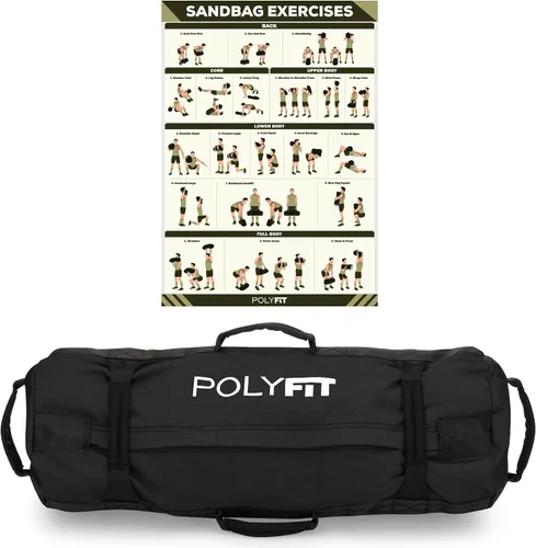 Vista 12 de Polyfit Classic Sandbag - Bolsa de arena de entrenamiento con 8 asas de Negro