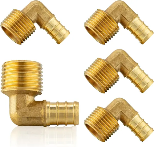Vista 13 de Paquete de 5 accesorios PEX, adaptador de codo NPT roscado macho Pex de 1/2 pulgadas x 3/4 pulgadas, accesorios de engarce de latón, para tubería