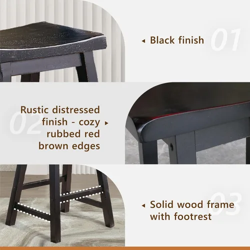 Vista 4 de Lexicon - Taburetes de asiento de silla de montar de altura de comedor, juego de 2, madera maciza, color negro