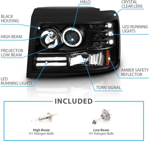 Vista 4 de AmeriLite - Conjunto de faros delanteros de proyector LED con barra de halo para Ford F-150/F250/F350/Bronco - Lado derecho del pasajero y lado