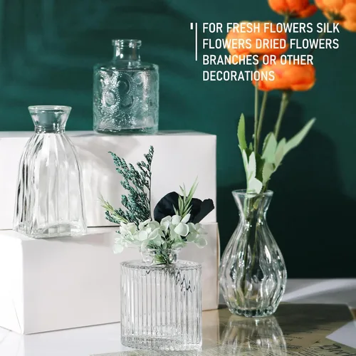 Vista 7 de Juego de 4 jarrones de cristal, 4 tamaños de florero pequeño para decoración de mesa de fiesta o hogar