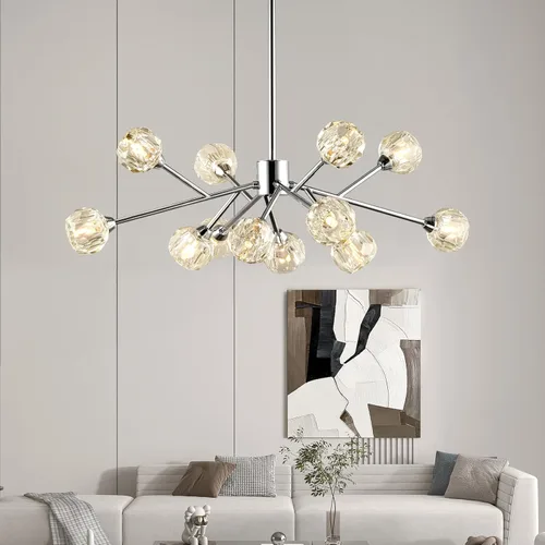 Vista 12 de Weesalife Sputnik - Candelabros para comedor, 6 luces de 25 pulgadas de diámetro Black Sputnik Chandeliers Adjustable Height Modern Crystal