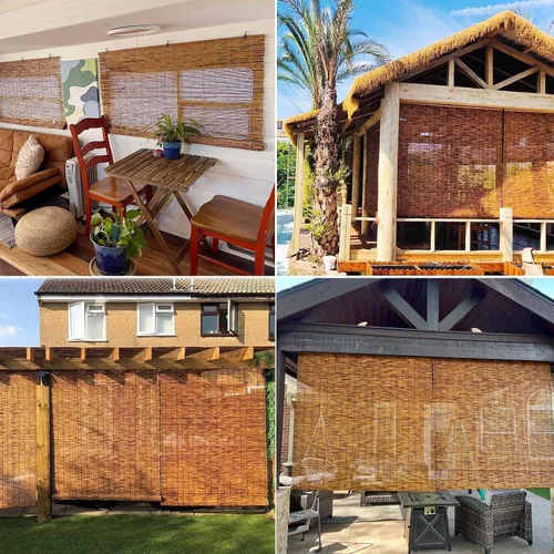 Vista 6 de Persianas enrollables de bambú para patio, tamaño personalizado, persianas retro enrollables para exteriores, cortinas de junco, cortinas de junco