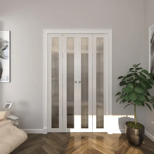 Vista 2 de BARNER HOME Puerta de armario, puertas plegables Full Lite con panel de vidrio estriado, fácil montaje, puertas plegables con kits de herrajes