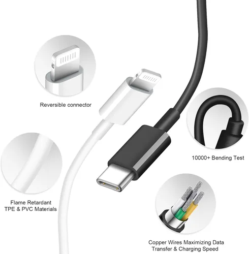 Vista 3 de Cargador para iPhone de carga rápida USB C, cargador tipo C, carga iPad con cable de carga C de 6 pies, compatible con iPhone14/14 Pro Negro