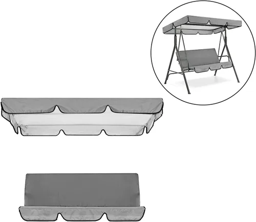 Vista 4 de Gazechimp Columpio de jardín, 3 asientos, columpio, toldos, funda de cojín para asiento de patio, hamaca de repuesto impermeable, color gris