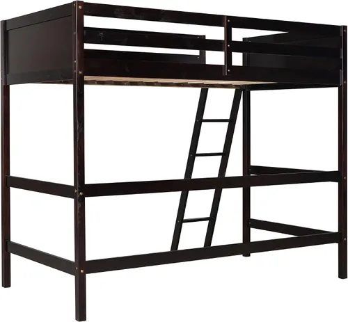 Vista 9 de Harper & Bright Designs Twin Size Loft Bed with Guardrail and Ladder,Wooden Loft Bed Frame with Slat Support,Espresso