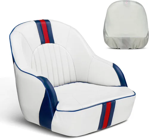 Vista 13 de PEXMOR Asiento de barco deportivo premium abatible para capitán con asiento de cubo para barco, cubierta de asiento de barco impermeable, bisagras
