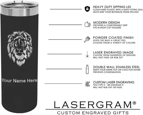 Vista 5 de LaserGram Vaso delgado aislado al vacío de 22 onzas, notas musicales, grabado personalizado incluido (negro)