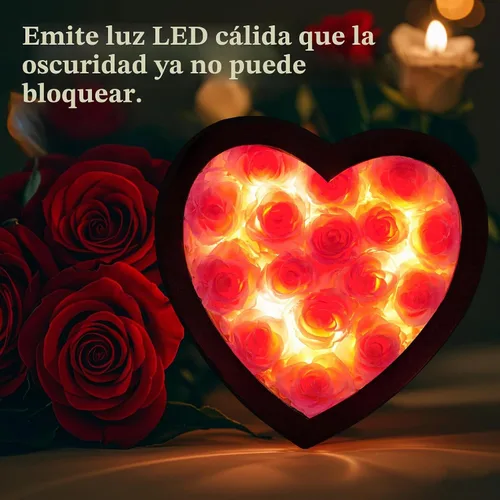 Vista 3 de Caja extra grande con forma de corazón de 16 rosas preservadas para siempre, con collar, regalos para el día de San Valentín para ella, novia