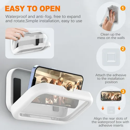 Vista 11 de CoguZed Soporte de teléfono impermeable para ducha, actualizado en 2023, rotación de 480°, compatible con iPhone 15/14/13/12/11 Pro Max, Samsung