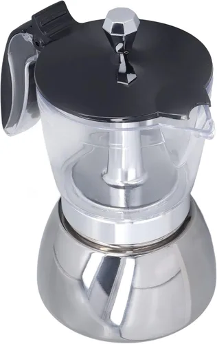 Vista 8 de Cafetera de acero inoxidable de 6 tazas con tapa de ABS transparente, cafetera duradera para uso doméstico y exterior