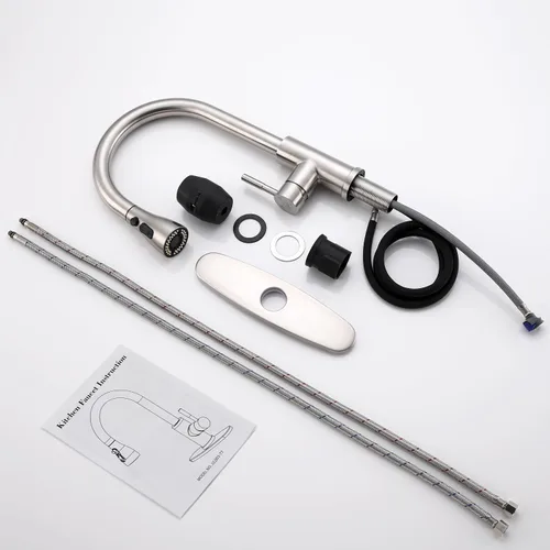 Vista 9 de GAGALIFE Grifos de cocina con rociador desplegable – Grifo de fregadero de cocina con hoja de alta presión, níquel cepillado de arco alto, mango
