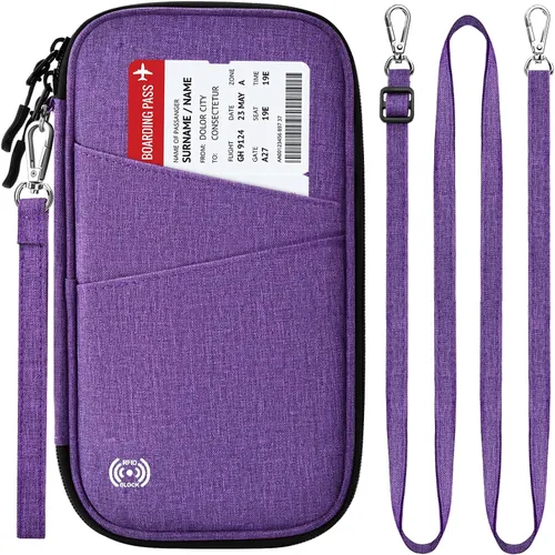 Vista 9 de BKNOOU Soporte para pasaporte familiar con bloqueo Rfid, organizador de documentos de viaje, cartera de pasaporte de viaje, impermeable, soporte 01