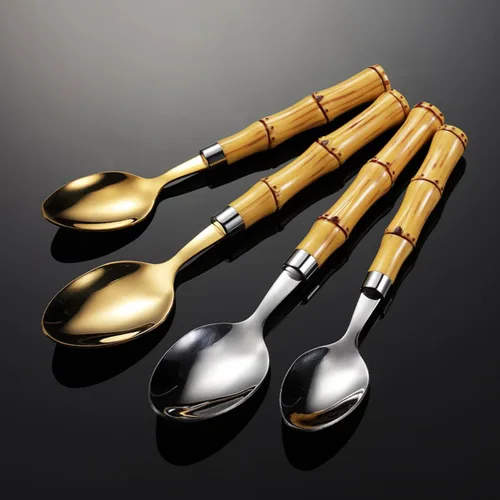 Vista 5 de Cutlery Set 40-Piece Flatware Set for 10,Bamboo Handle Food-Grade 18/8 Stainless Steel Include Dinner Forks Spoons Knives and,Gold-16 Piece Set for 4