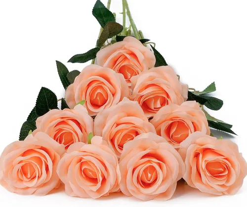 Vista 14 de DuHouse 10 rosas falsas de seda artificial, color morado otoñal Púrpura Otoño